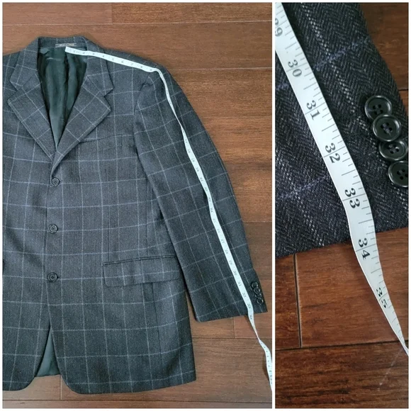 Trussini Boyds Philadelphia Men's IT 50/US 40 Wool Suit Jacket Dark Gray Plaid